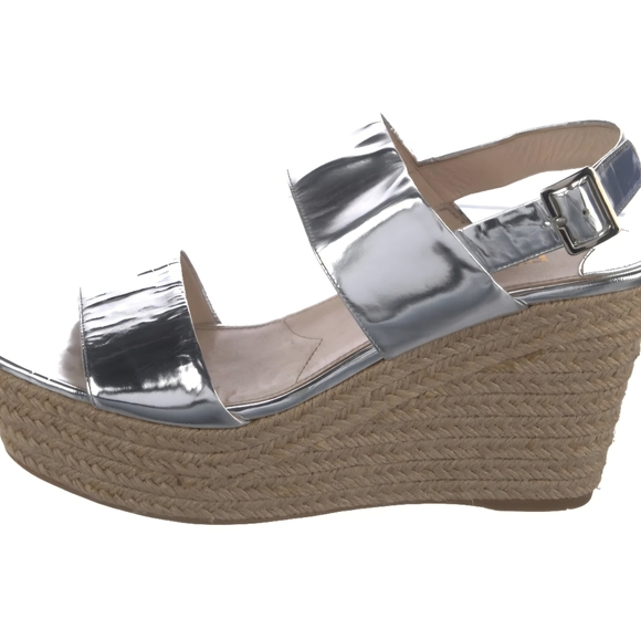 Prada Silver espadrille wedge sandals - Picture 1 of 9